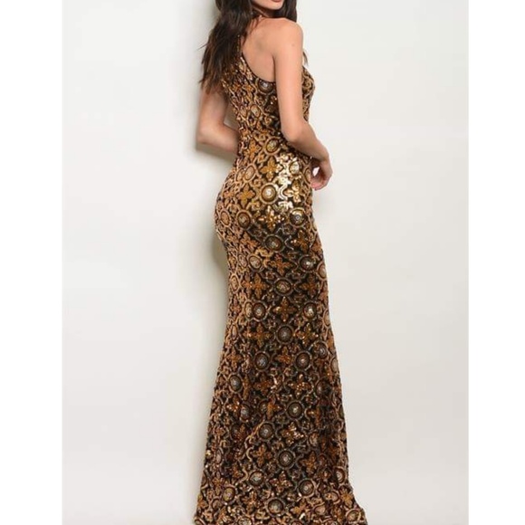 TIMELESS SEQUIN GLITTERING MAXI EVENING GOWN GOLD - Picture 3 of 5